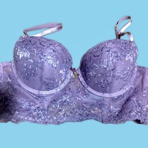 Daisy Fuentes Purple Lace Balconet Bustier Corset Longline Bra 36D